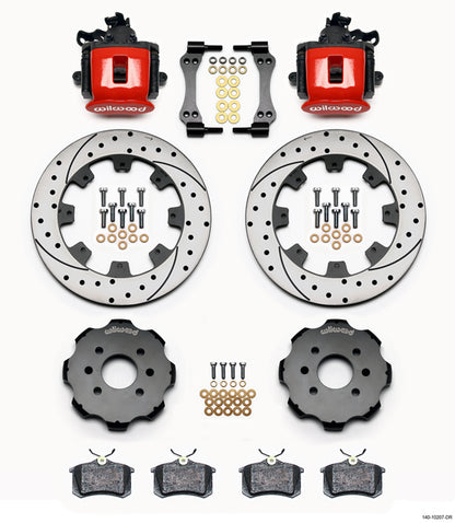 90-97 HONDA FULL DISC BRAKE KIT,12" DRILLED,DP6,RED,2.39 OFFSET REAR