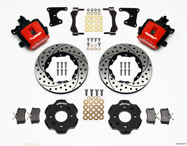 88-95 HONDA FULL DISC BRAKE KIT,11" DRILLED ROTORS,RED,2.71 OFFSET REAR