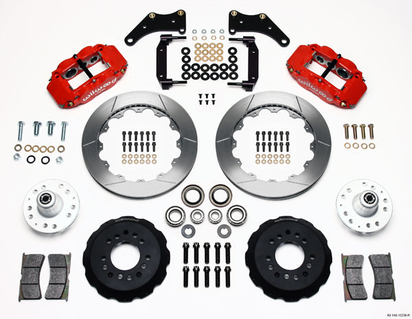 65-70 IMPALA,FULL DISC BRAKE KIT,2" DROP SPINDLES,13"/12" ROTORS,RED