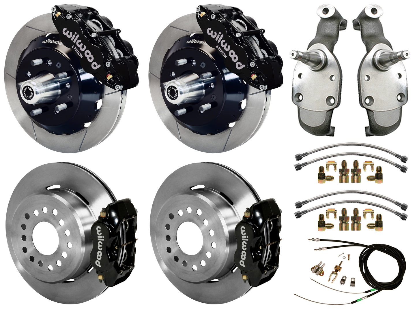 65-70 IMPALA,FULL DISC BRAKE KIT,2" DROP SPINDLES,13"/12" ROTORS,BLACK