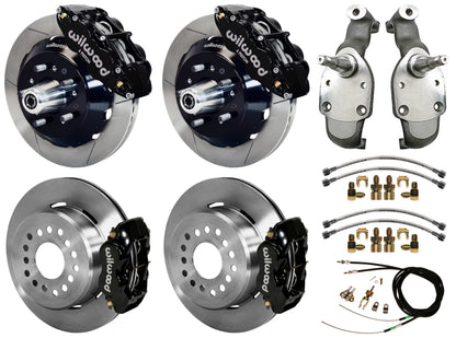 65-70 IMPALA,FULL DISC BRAKE KIT,2" DROP SPINDLES,13"/12" ROTORS,BLACK