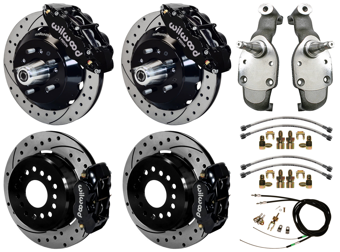 65-70 IMPALA,FULL DISC BRAKE KIT,2" DROP SPINDLES,13"/12" DRILLED,BLACK