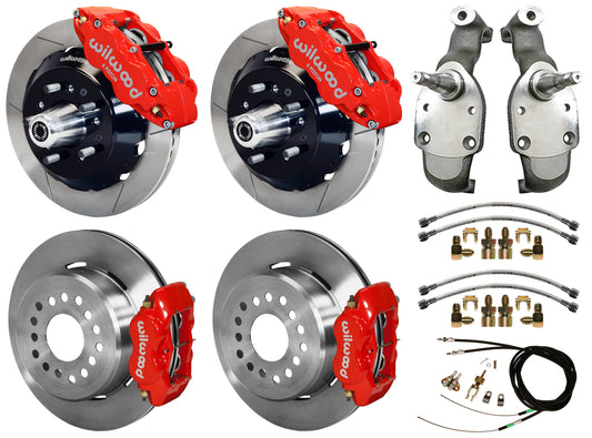65-70 IMPALA,FULL DISC BRAKE KIT,2" DROP SPINDLES,13"/12" ROTORS,RED