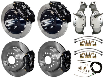59-64 IMPALA,FULL DISC BRAKE KIT,2" DROP SPINDLES,13"/12" ROTORS,BLACK