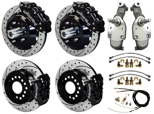 59-64 IMPALA,FULL DISC BRAKE KIT,2" DROP SPINDLES,13"/12" DRILLED,BLACK