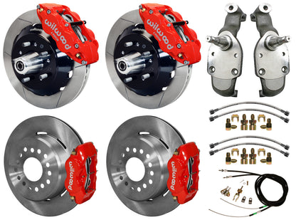 59-64 IMPALA,FULL DISC BRAKE KIT,2" DROP SPINDLES,13"/12" ROTORS,RED