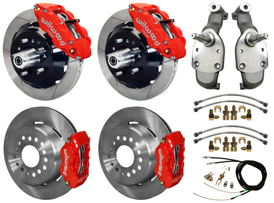 59-64 IMPALA,FULL DISC BRAKE KIT,2" DROP SPINDLES,13"/12" ROTORS,RED