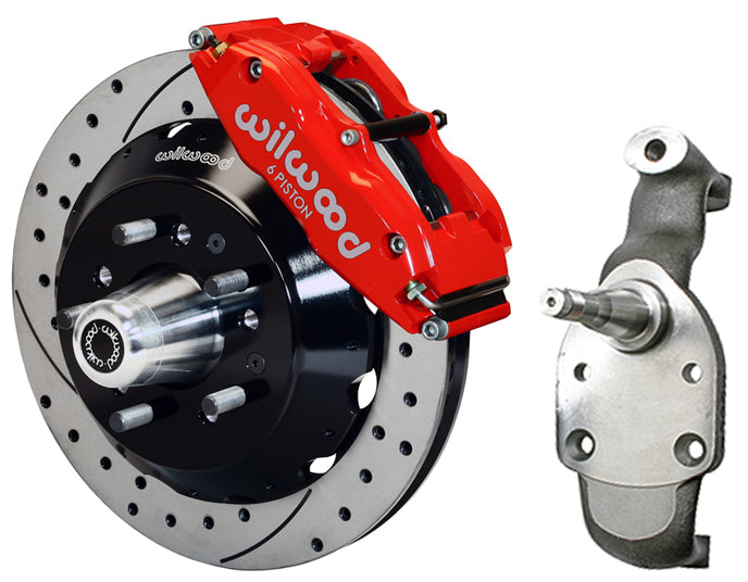 58-70 IMPALA FRONT DISC BRAKE KIT,2" DROP SPINDLES,14" DRILLED,RED