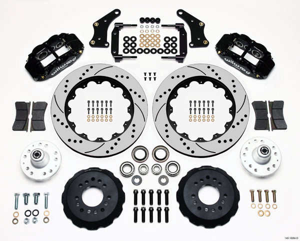 59-64 IMPALA,FULL DISC BRAKE KIT,2" DROP SPINDLES,14"/12" DRILLED,BLACK