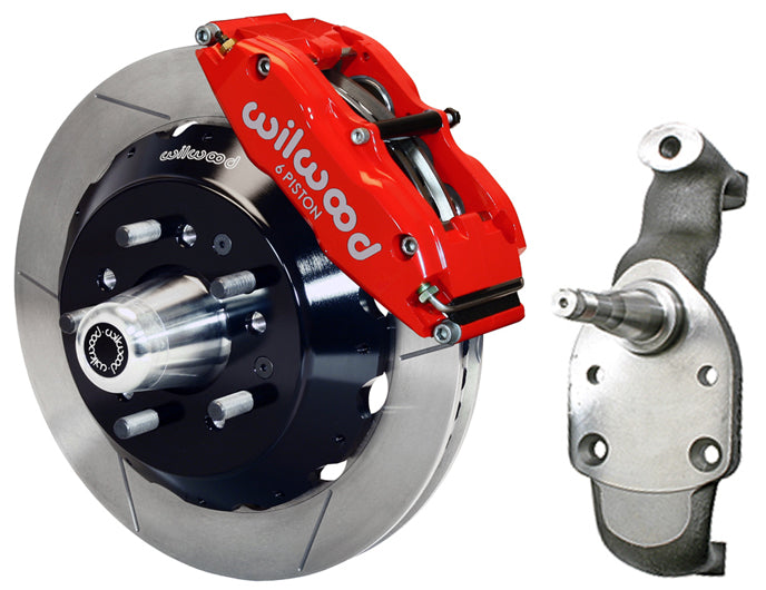 58-70 IMPALA FRONT DISC BRAKE KIT,2" DROP SPINDLES,14" ROTORS,RED