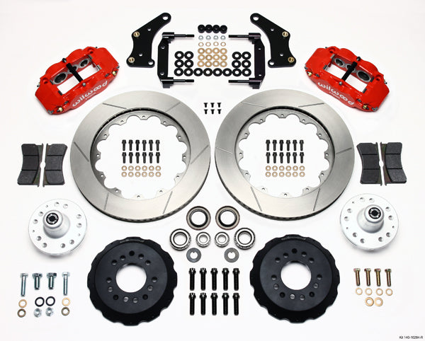 59-64 IMPALA,FULL DISC BRAKE KIT,2" DROP SPINDLES,14"/12" ROTORS,RED