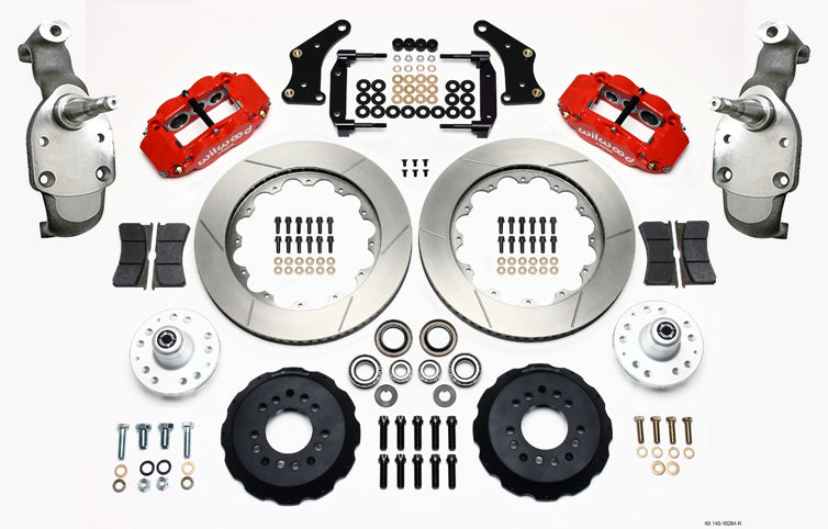 58-70 IMPALA FRONT DISC BRAKE KIT,2" DROP SPINDLES,14" ROTORS,RED