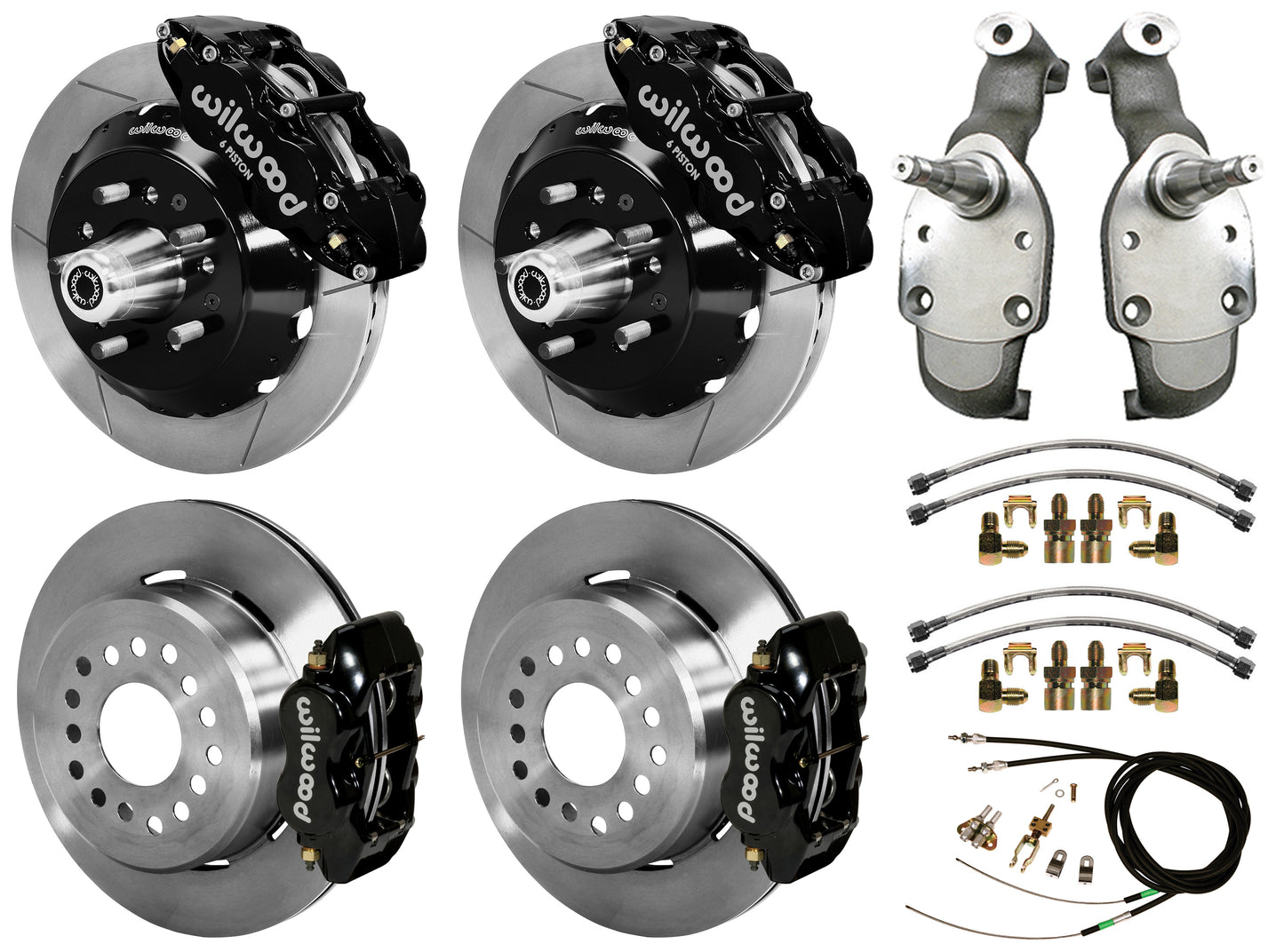65-70 IMPALA,FULL DISC BRAKE KIT,2" DROP SPINDLES,14"/12" ROTORS,BLACK
