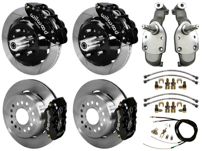65-70 IMPALA,FULL DISC BRAKE KIT,2" DROP SPINDLES,14"/12" ROTORS,BLACK