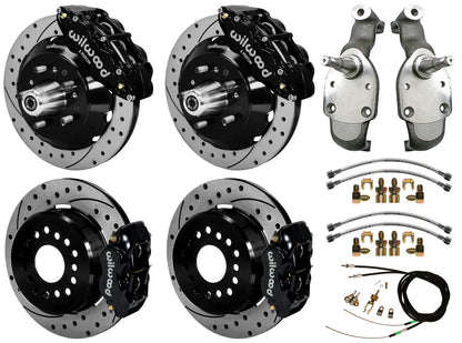 65-70 IMPALA,FULL DISC BRAKE KIT,2" DROP SPINDLES,14"/12" DRILLED,BLACK