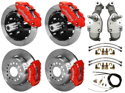65-70 IMPALA,FULL DISC BRAKE KIT,2" DROP SPINDLES,14"/12" ROTORS,RED