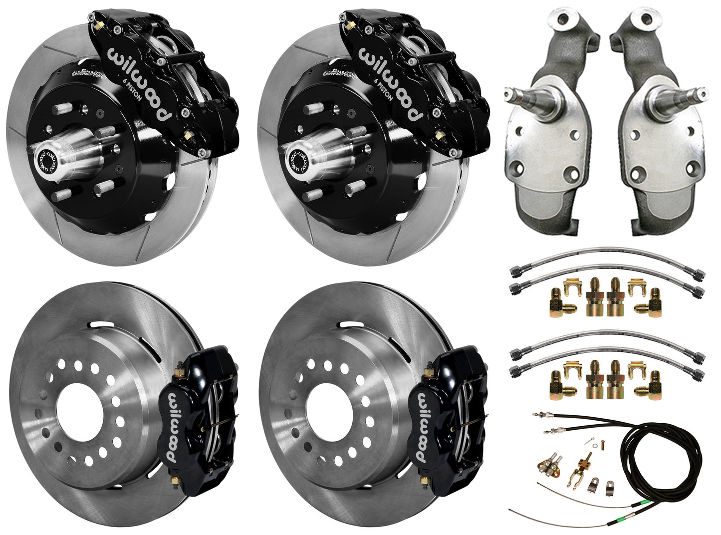 59-64 IMPALA,FULL DISC BRAKE KIT,2" DROP SPINDLES,14"/12" ROTORS,BLACK