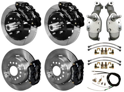 59-64 IMPALA,FULL DISC BRAKE KIT,2" DROP SPINDLES,14"/12" ROTORS,BLACK
