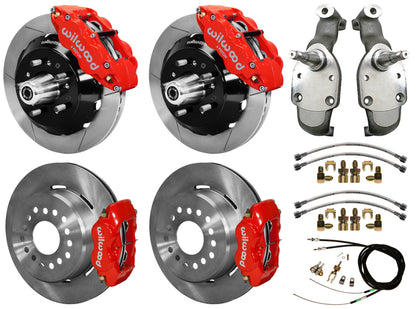 59-64 IMPALA,FULL DISC BRAKE KIT,2" DROP SPINDLES,14"/12" ROTORS,RED