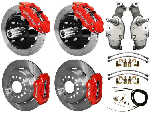 59-64 IMPALA,FULL DISC BRAKE KIT,2" DROP SPINDLES,14"/12" ROTORS,RED
