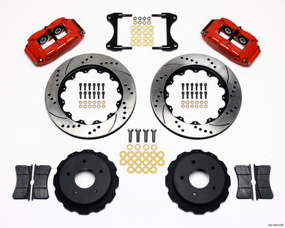 65-82 CORVETTE,FULL DISC BRAKE KIT,14" DRILLED,RED CALIPERS