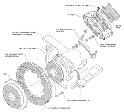 1965-1982 CORVETTE C2,C3 DISC BRAKE KIT,REAR,14" ROTORS,4 PISTON CALIPERS,RED