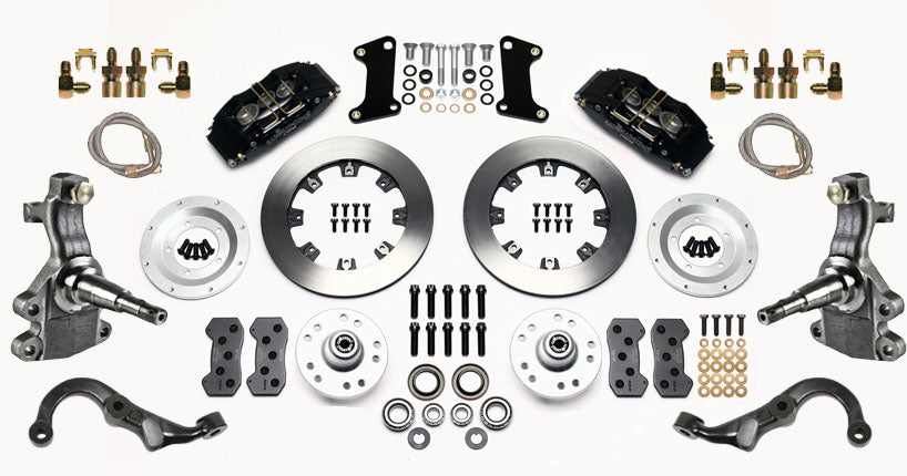 67-69 GM F FRONT DISC BRAKE KIT,2" DROP SPINDLES,ARMS,6 PISTON,12" ROTORS,BLACK