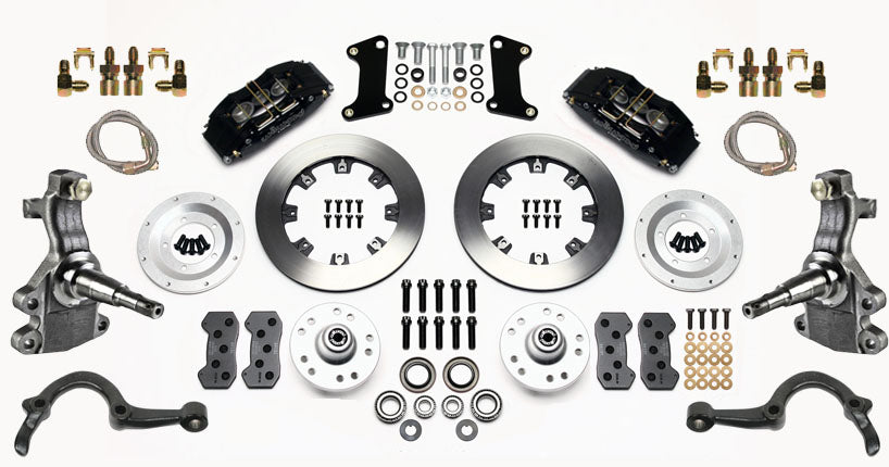 64-72 GM A FULL DISC BRAKE KIT,2" DROP SPINDLES,ARMS,6 PIS. FRONT,12" ROTORS,BLK