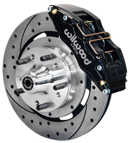 64-74 GM FRONT DISC BRAKE KIT,12.19" DRILLED ROTORS,6 PISTON DYNAPRO BLACK CAL.
