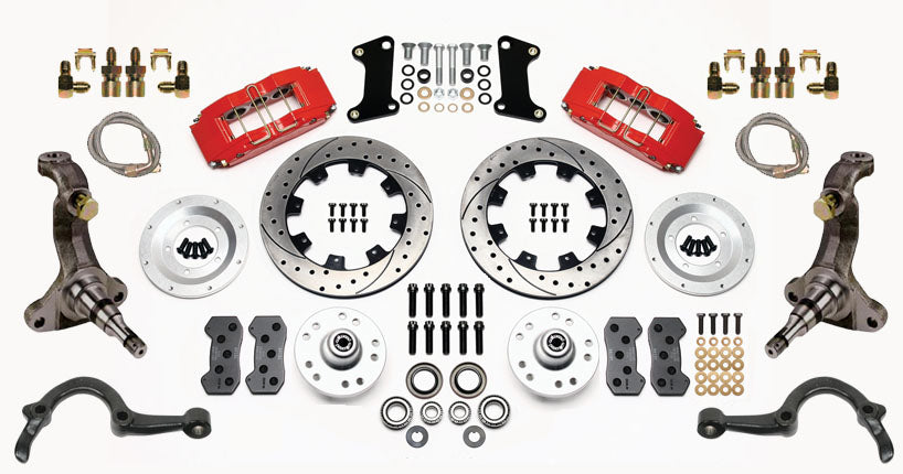 64-72 GM A FRONT DISC BRAKE KIT,STOCK SPINDLES,ARMS,6 PISTON,12" DRILLED,RED