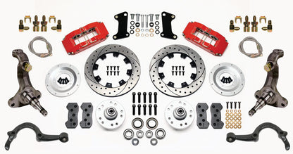 64-72 GM A FRONT DISC BRAKE KIT,STOCK SPINDLES,ARMS,6 PISTON,12" DRILLED,RED