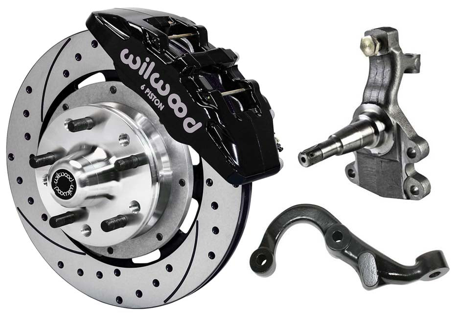 67-69 GM F FRONT DISC BRAKE KIT,2" DROP SPINDLES,ARMS,6 PISTON,12" DRILLED,BLACK