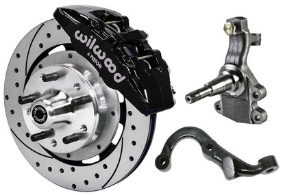 67-69 GM F FRONT DISC BRAKE KIT,2" DROP SPINDLES,ARMS,6 PISTON,12" DRILLED,BLACK