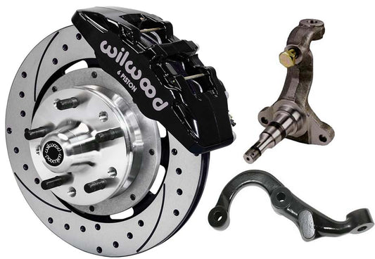 67-69 GM F FRONT DISC BRAKE KIT,STOCK SPINDLES,ARMS,6 PISTON,12" DRILLED,BLACK