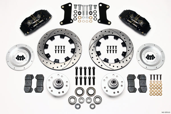 64-74 GM FRONT DISC BRAKE KIT,12.19" DRILLED ROTORS,6 PISTON DYNAPRO BLACK CAL.