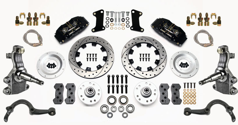 64-72 GM A FULL DISC BRAKE KIT,2" DROP SPINDLES,ARMS,6 PIS. FRONT,12" DRILL,BLCK
