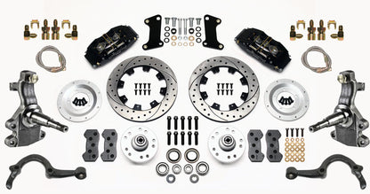 64-72 GM A FULL DISC BRAKE KIT,2" DROP SPINDLES,ARMS,6 PIS. FRONT,12" DRILL,BLCK
