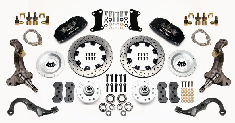 67-69 GM F FULL DISC BRAKE KIT,STOCK SPINDLES,ARMS,6 PIS. FRONT,12" DRILLED,BLCK
