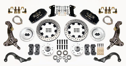 67-69 GM F FULL DISC BRAKE KIT,STOCK SPINDLES,ARMS,6 PIS. FRONT,12" DRILLED,BLCK
