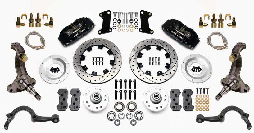64-72 GM A FULL DISC BRAKE KIT,STOCK SPINDLES,ARMS,6 PIS. FRONT,12" DRILLED,BLCK