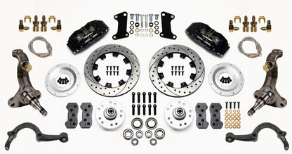 64-72 GM A FULL DISC BRAKE KIT,STOCK SPINDLES,ARMS,6 PIS. FRONT,12" DRILLED,BLCK