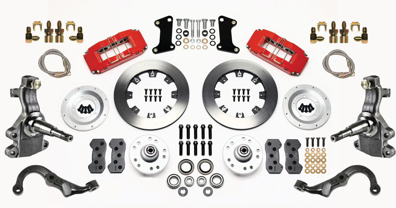 67-69 GM F FULL DISC BRAKE KIT,2" DROP SPINDLES,ARMS,6 PIS. FRONT,12" ROTORS,RED