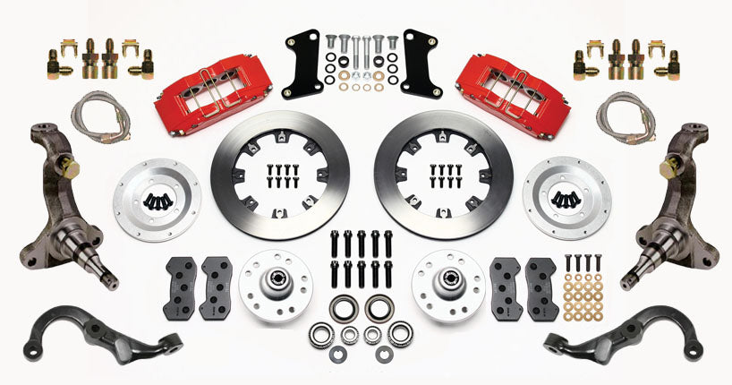 67-69 GM F FRONT DISC BRAKE KIT,STOCK SPINDLES,ARMS,6 PISTON,12" ROTORS,RED