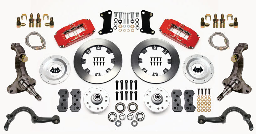 64-72 GM A FULL DISC BRAKE KIT,STOCK SPINDLES,ARMS,6 PIS. FRONT,12" ROTORS,RED