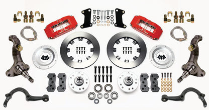 64-72 GM A FULL DISC BRAKE KIT,STOCK SPINDLES,ARMS,6 PIS. FRONT,12" ROTORS,RED