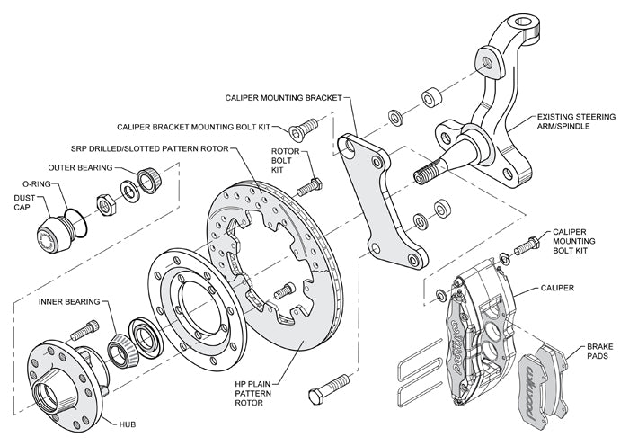 64-72 GM A FRONT DISC BRAKE KIT,STOCK SPINDLES,ARMS,6 PISTON,12" ROTORS,RED