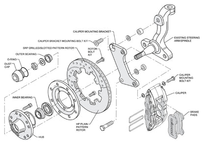 64-72 GM A FRONT DISC BRAKE KIT,STOCK SPINDLES,ARMS,6 PISTON,12" ROTORS,RED