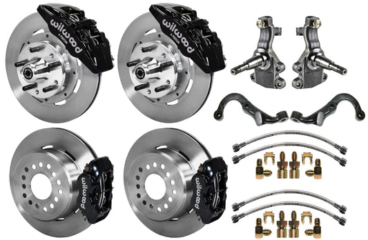 67-69 GM F FULL DISC BRAKE KIT,2" DROP SPINDLES,ARMS,6 PIS. FRONT,12" ROTORS,BLK