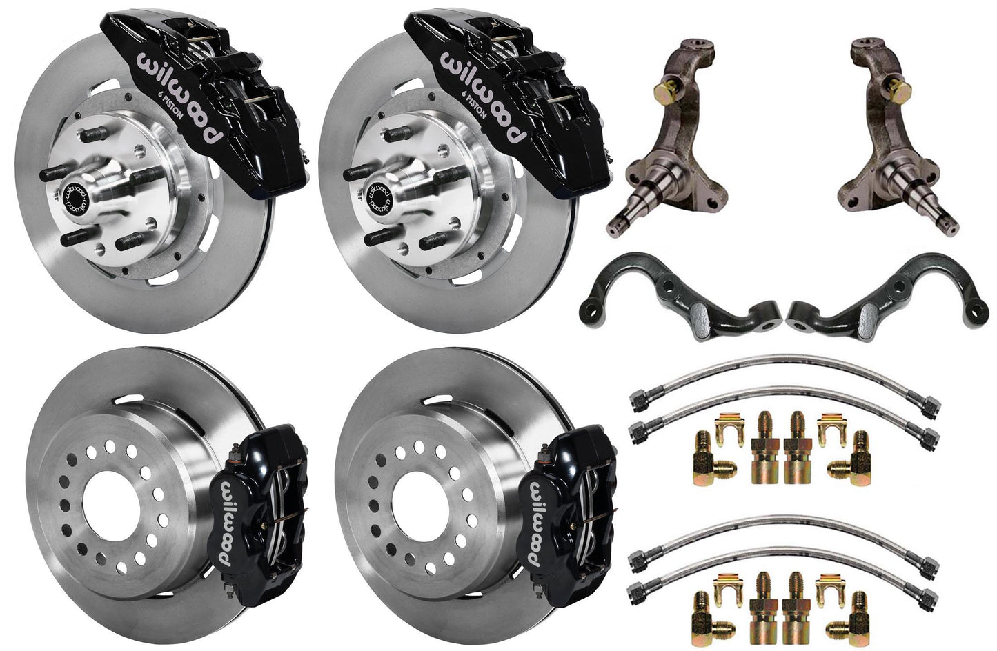 67-69 GM F FULL DISC BRAKE KIT,STOCK SPINDLES,ARMS,6 PIS. FRONT,12" ROTORS,BLACK