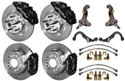 67-69 GM F FULL DISC BRAKE KIT,STOCK SPINDLES,ARMS,6 PIS. FRONT,12" ROTORS,BLACK